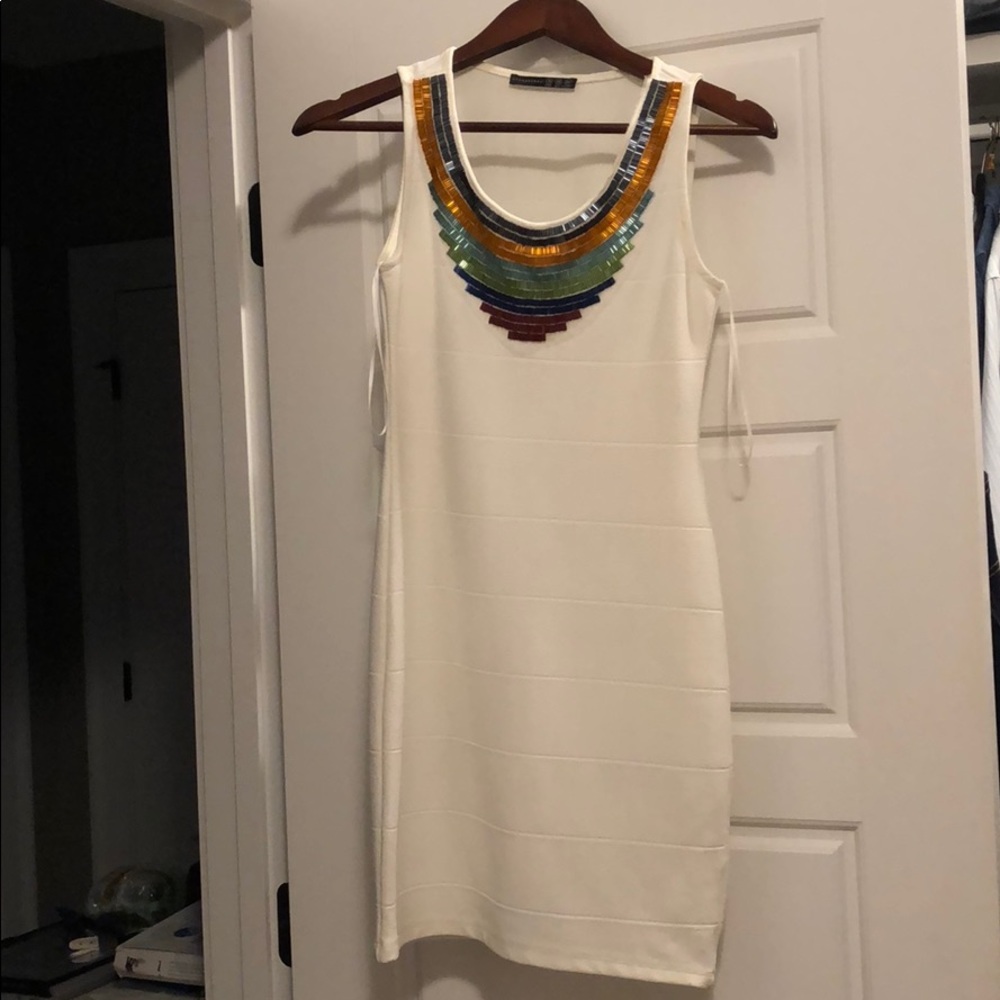 White Tribal Neck Dress